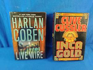Inca Gold by Clive Cussler and Live Wire by Harlan Coben, both popular suspense thrillers.
