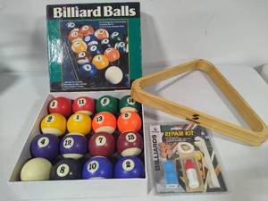 Sportcraft Set of Billiard Balls, Triangle & Repair Kit