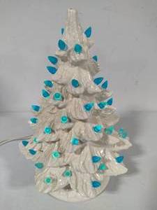 White Ceramic Lighted Holiday Tree wBlue Lights