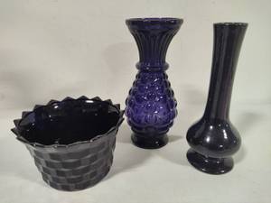 Deep Purple & Black Glass Decor Pieces
