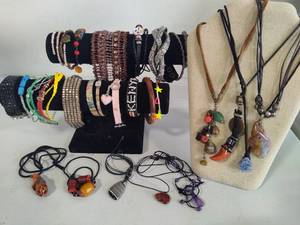 Lot of StoneLeather BandBeaded Costume Jewelry