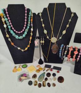 Large Lot of Stone Jewelry wCabochons & Misc Repair Stones