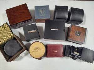 Lot of Empty Watch Boxes, Coaster Set & Three Travel Clocks