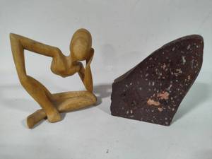 Wood Sculpture & Stone Bookend