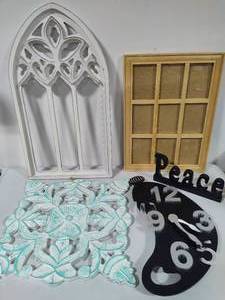 Assorted Wood Decor Items & Unique Clock