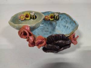 Majolica Two-Tier Honey Bee Trinket Bowl
