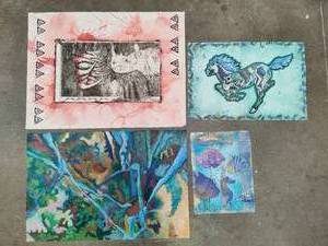 Four Colorful Art Pieces Signed by Minnesota Artist Barbara Dettler