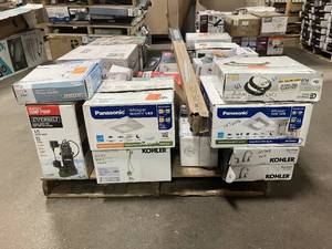 Massive Pallet of Brand Name Misc Faucets, Showers, Fixtures, Towel Bars, Bathroom Fans, Ceiling Fans, Lights, and More **Parts Only** (Great for eBay Sellers)