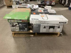 Massive Pallet of Brand Name Misc Faucets, Showers, Fixtures, Towel Bars, Bathroom Fans, Ceiling Fans, Lights, and More **Parts Only** (Great for eBay Sellers)