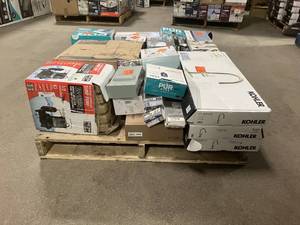 Massive Pallet of Brand Name Misc Faucets, Showers, Fixtures, Towel Bars, Bathroom Fans, Ceiling Fans, Lights, and More **Parts Only** (Great for eBay Sellers)