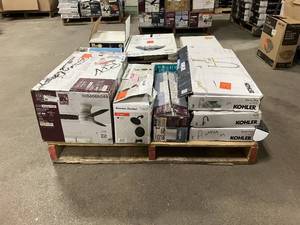Massive Pallet of Brand Name Misc Faucets, Showers, Fixtures, Towel Bars, Bathroom Fans, Ceiling Fans, Lights, and More Parts Only (Great for eBay Sellers)