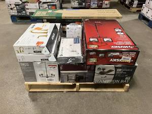 Massive Pallet of Brand Name Misc Faucets, Showers, Fixtures, Towel Bars, Bathroom Fans, Ceiling Fans, Lights, and More Parts Only (Great for eBay Sellers)