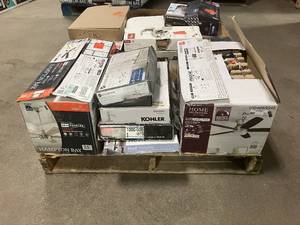 Massive Pallet of Brand Name Misc Faucets, Showers, Fixtures, Towel Bars, Bathroom Fans, Ceiling Fans, Lights, and More Parts Only (Great for eBay Sellers)
