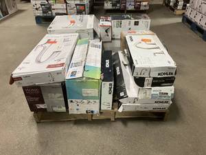 Massive Pallet of Brand Name Misc Faucets, Showers, Fixtures, Towel Bars, Bathroom Fans, Ceiling Fans, Lights, and More Parts Only (Great for eBay Sellers)