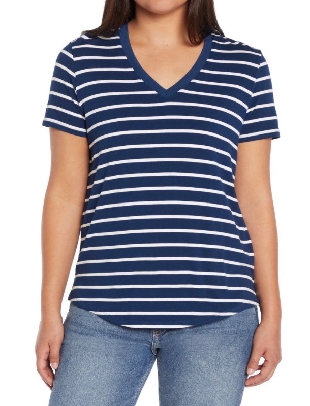GAP Womens XL Navy Stripe V-Neck T-Shirt - Brand New