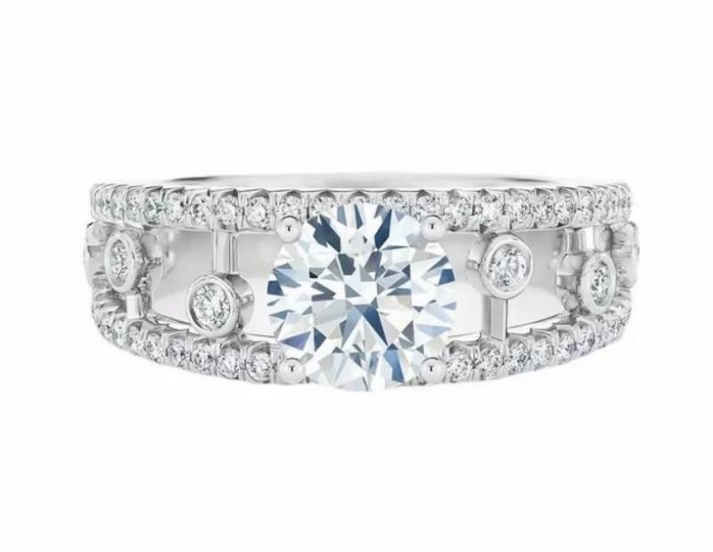 Moissanite Silver Plated Fairy Hollow Ring, Size 6 - Brand New