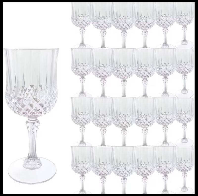 Vintage Style 7oz Plastic Wine Glasses, 24 Total - Brand New