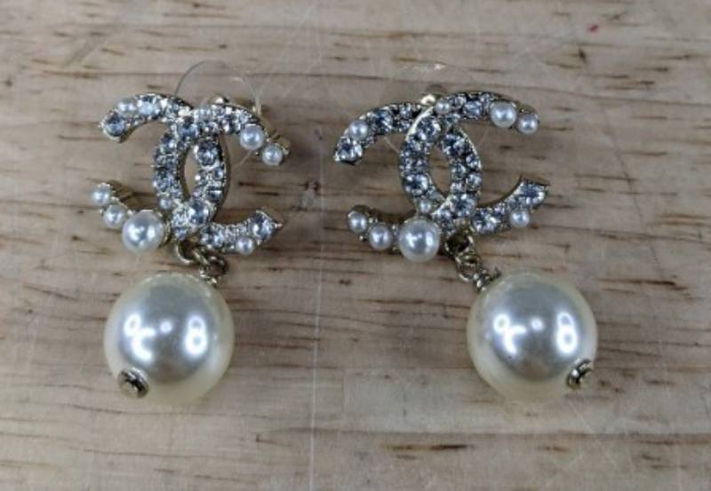 Pierced Earrings with Crystal Accents and Pearl Drops - Brand New