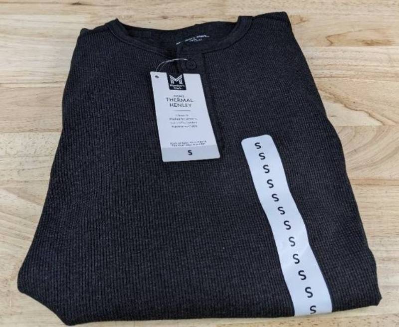 Members Mark Mens Thermal Henley Black Long Sleeve Shirt, Size Small - Brand New