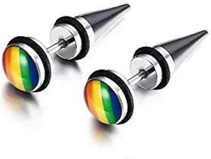 Stainless Steel Stud Earrings Rainbow Ball Ends - Brand New
