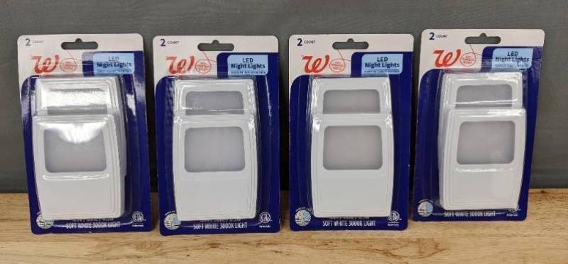 Walgreens LED Night Lights Soft White 3000K, 4 Two Packs - Brand New