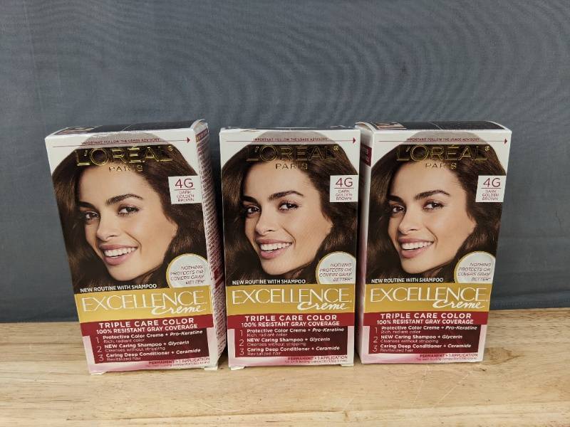 LOreal Excellence Creme Hair Colors 4G Dark Golden Brown, 3 Total - Brand New