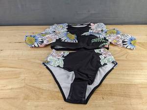 Black Floral Womens Two-Piece Bathing Suit Size S - Brand New