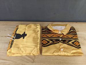 Cowboy Theme Yellow Satin Mens Short Sleeve Pant Suit - Size 3XL - Brand New