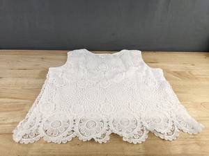 Womens White Lace Crochet Hollow Camisole Tank Top Size L - Brand New