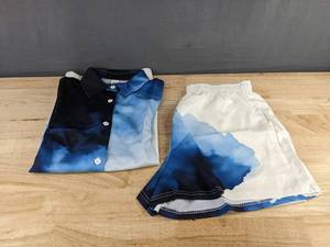 Blue and White Mens Button Down Short Sleeve Shirt and Short Set - Size M - Brand New