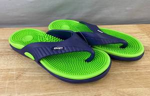 Blue and Green Sport Mens Flip Flops Size 11 - Brand New