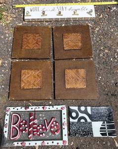 Brown Metal Tiles with Copper Inlay Wall Decor, Glass Believe dish, Note Holder, Glass dish S