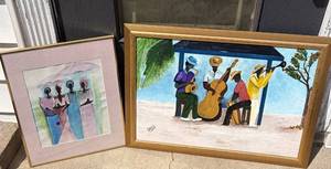 2 Framed Art  - 1 oil painting by Conley and 1 print S