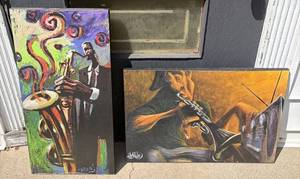 Abstract Jazz Paintings - Pair of Musical Instrument Scenes S