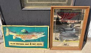 Miller High Life Sign and Allen Brothers Boat & Bait House Sign S