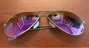 Ray-Ban Aviator Unisex Sunglasses - Purple Mirrored Lenses S