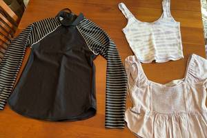 All in Motion Rashguard Surfing Womens Size Medium Top, L.A. Hearts Lavender Smocked Girls Top Size XS & White Strap Girls Top S