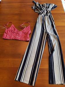 Princess Polly Womens Floral Bralette Size 6 & Socialite Striped Womens Wide-Leg Size Medium Romper Jump Suit S
