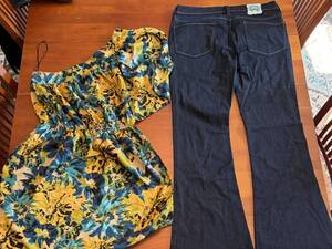 Angie Floral Print Womens Large Dress & Old Navy Denim Womens Size 14 Regular Jeans S