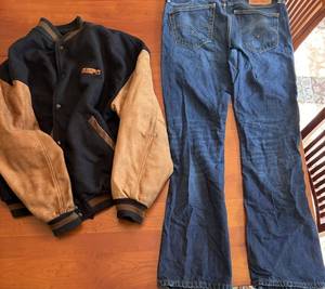 Levis 527 Mens 34 x 36 Jeans & ESPN Wool and Leather Mens XL Jacket S
