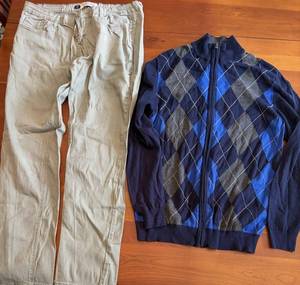 VIGOLD Womens Size 13-1432 Pants & Cub Room Argyle Cardigan Sweater Size Mens Medium S