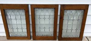 Set of 3 Leaded Glass Wood Window Panels From A Dining Room Turn of the Century St. Paul Home S