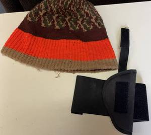 Reversible Hunting Knit Hat with Camoflauge and Blaze Orange and Neoprene Pistol Holster S