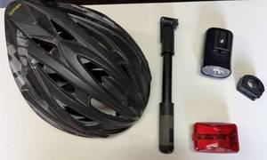 Bell Solar B194X Sport Bike Helmet, Avenir Airmax Bike Pump, Cateye Halogen Bike Light, Light Red Rear Flashing Safety Light S