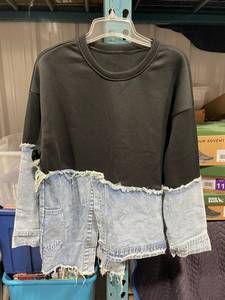 Black Sweatshirt with Denim Bottom Size Unisex Large - Brand New