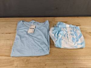 Womens Short Sleeved Pajama Set Size XXL Blue & White - Brand New