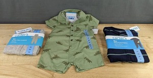 Carters Zip-Up 1-Piece Jumpsuit, Fleece Footie Pajama, and Green Dino Romper Size 9 Month - Brand New