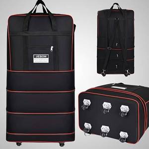 JIEBOW Foldable Wheeled Travel Black Duffel Bag - Brand New