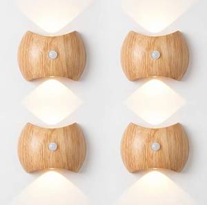 4 Wood Grain LED Motion Sensor Night Lights - Brand New