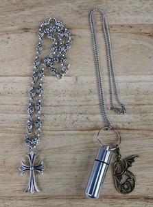 Silver-Tone Cross Necklace & Cremation Pendant Necklace - Brand New